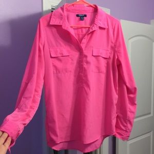 HOT PINK Half Button Up Blouse