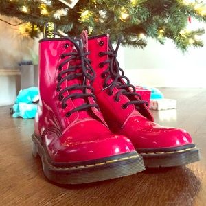 Shiny red Doc Marten boots