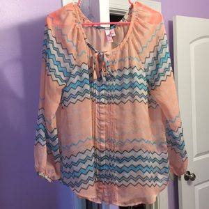 Sheer Teal/Peach Blouse