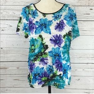 Notations Floral Tiered Ruffle Short Sleeve Blouse