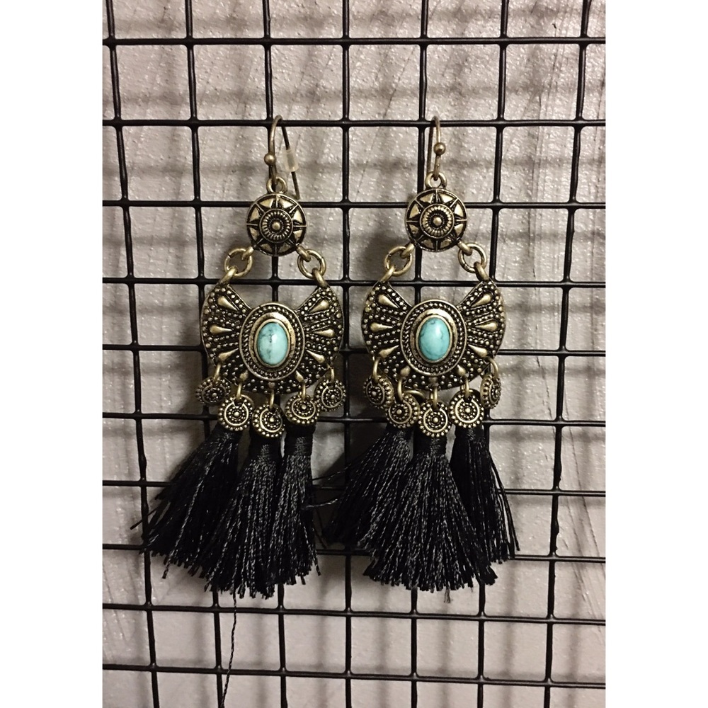 Ancient Ritual Gold & Black Tassel Earrings