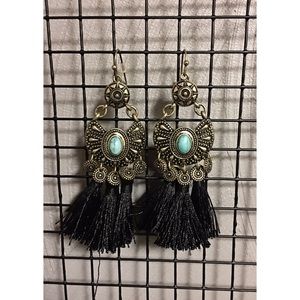 Ancient Ritual Gold & Black Tassel Earrings
