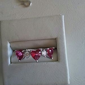 925 sterling silver ruby hearts ring