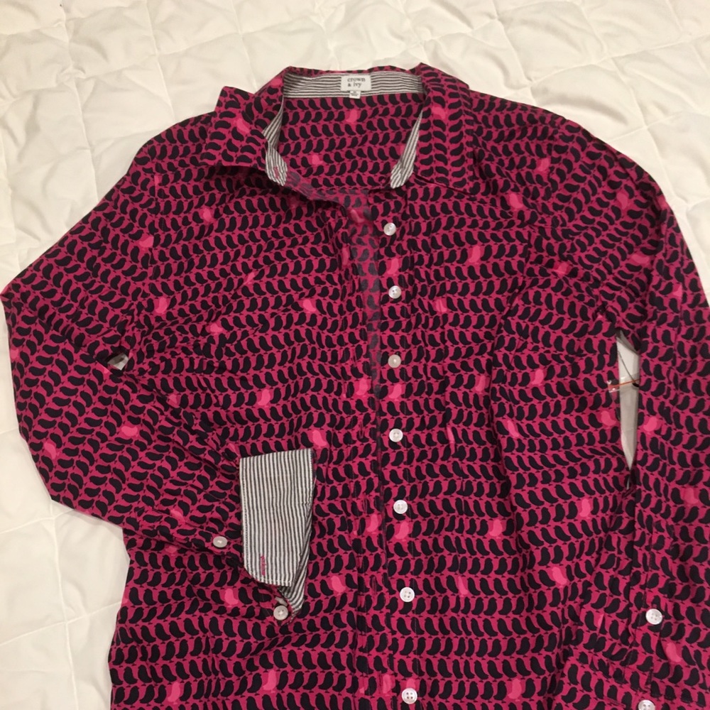 Oxford button-down with pink bird print