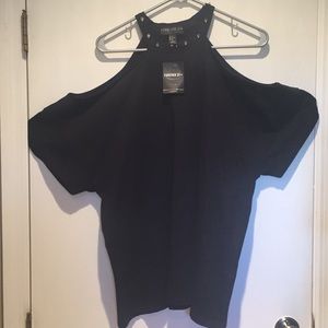 FOREVER 21+ SPIKE COLLAR COLD SHOULDER TOP