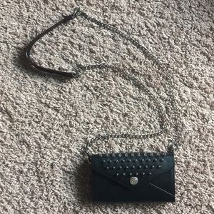 Rebecca minkoff black studded wallet on a chain