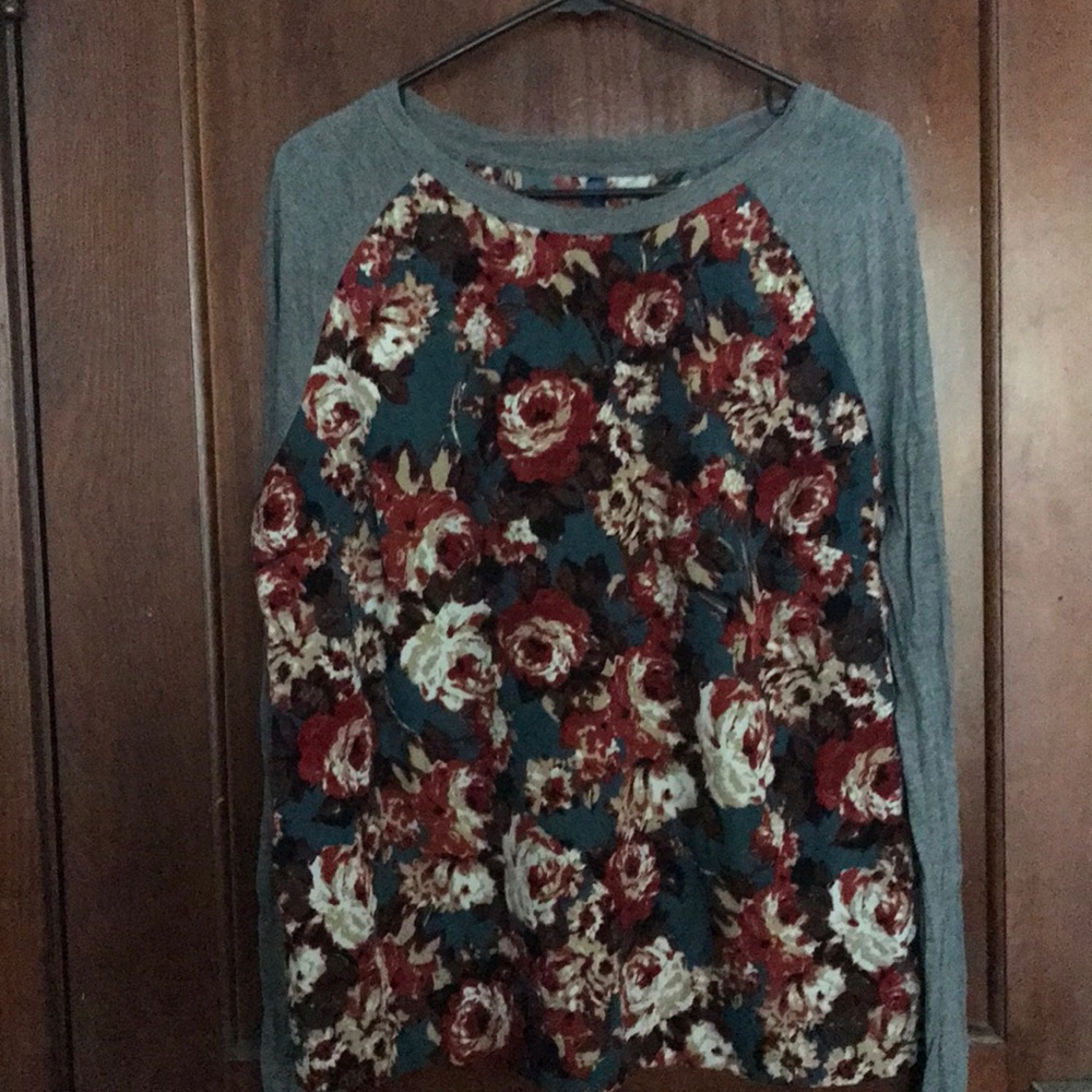 Chiffon & cotton floral baseball tee