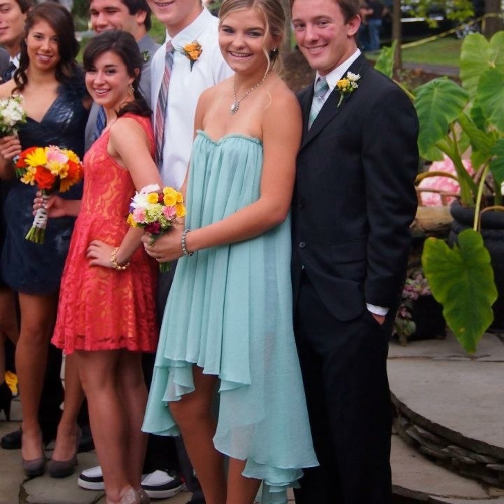 Teal high low dress