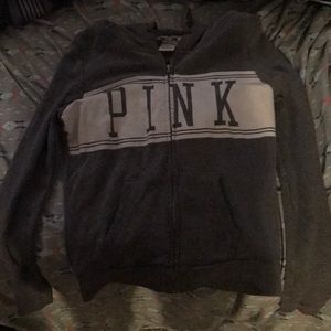 Light Gray - PINK zip up hoodie