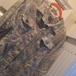 blue denim look Jacket with/floral paisley print.
