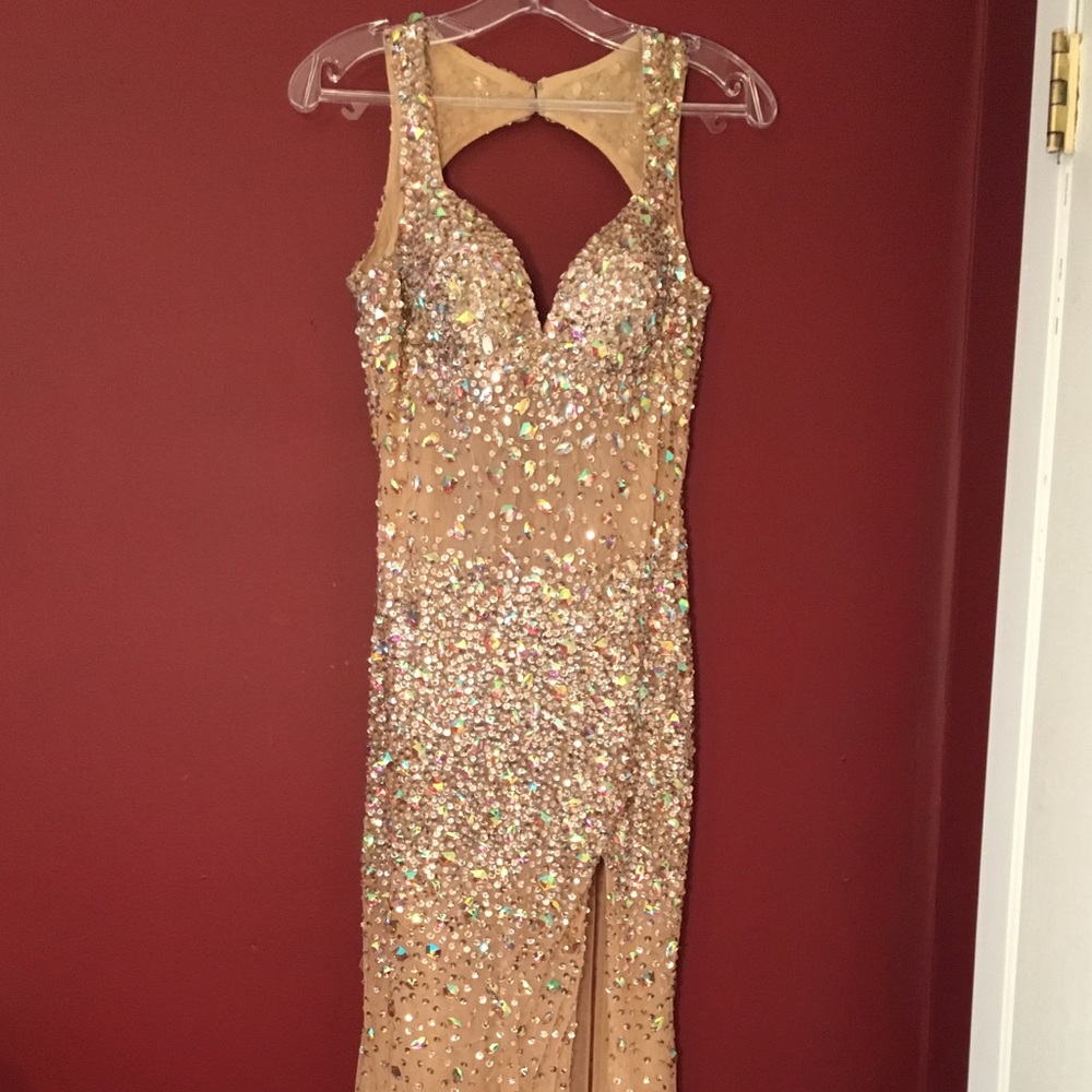 Golden/cream colored sequined prom dress