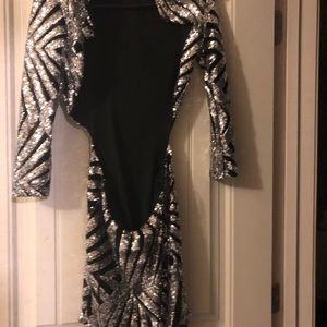 Silver and Black Sequin Open Back Dress