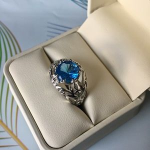 Blue Topaz Sterling Silver Filigree Ring