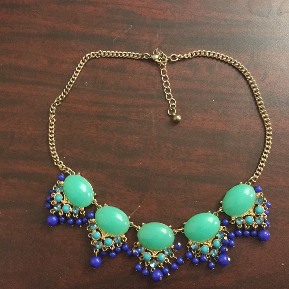 Teal and royal blue chunky necklace