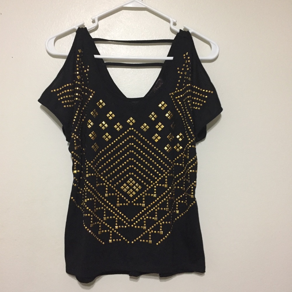 Black & Gold Open Shoulder Top