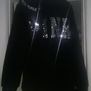 Pink Sherpa sweater with hood