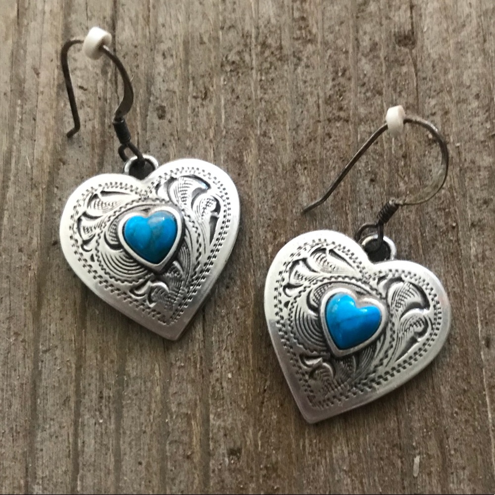 Western Heart Earrings with turquoise stone