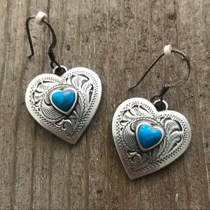 Western Heart Earrings with turquoise stone
