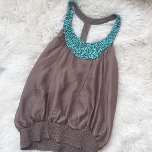 Bebe turquoise stone beaded top