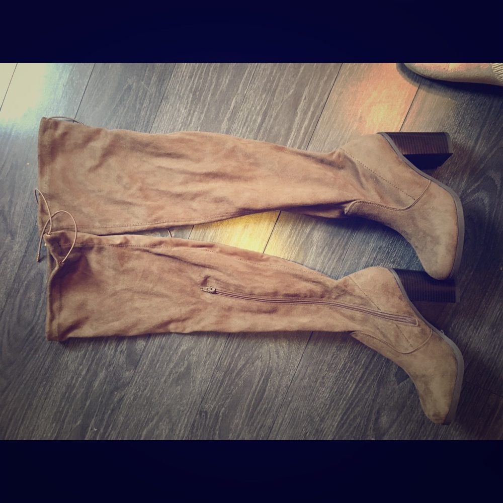 Gray Suede Thigh High Boots