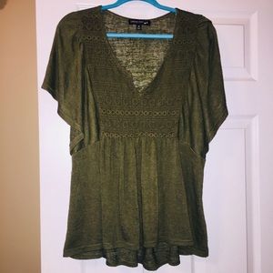 Olive Green Boho Top, 2X