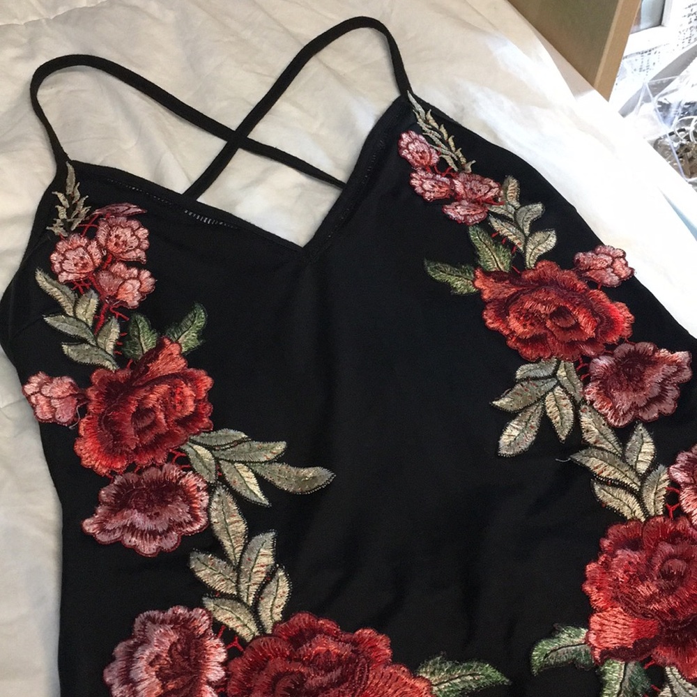 LF embroidered rose bodysuit