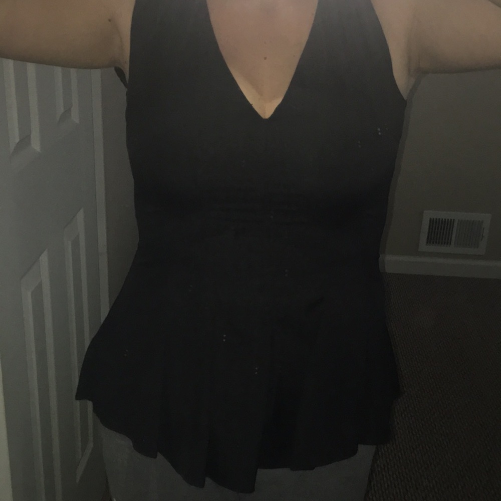 H&M Black pleated Peplum tank top with zipper back