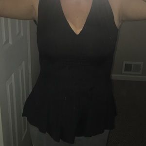 H&M Black pleated Peplum tank top with zipper back