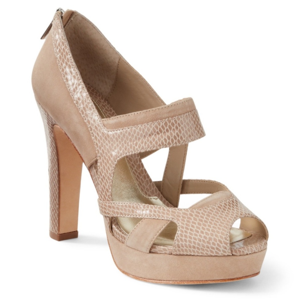 WHBM Neutral Suede/Snake-Embossed Heel