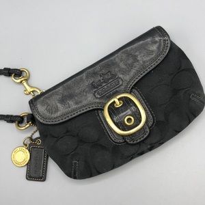 Coach Classic Wristlet Brass Black Sig C Logo Cute