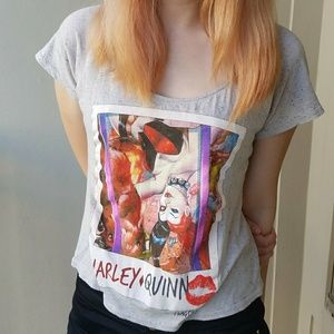 Gray Boat Neck Harley Quinn Tee