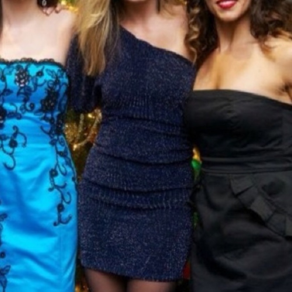 One shoulder navy and silver sequins party dress