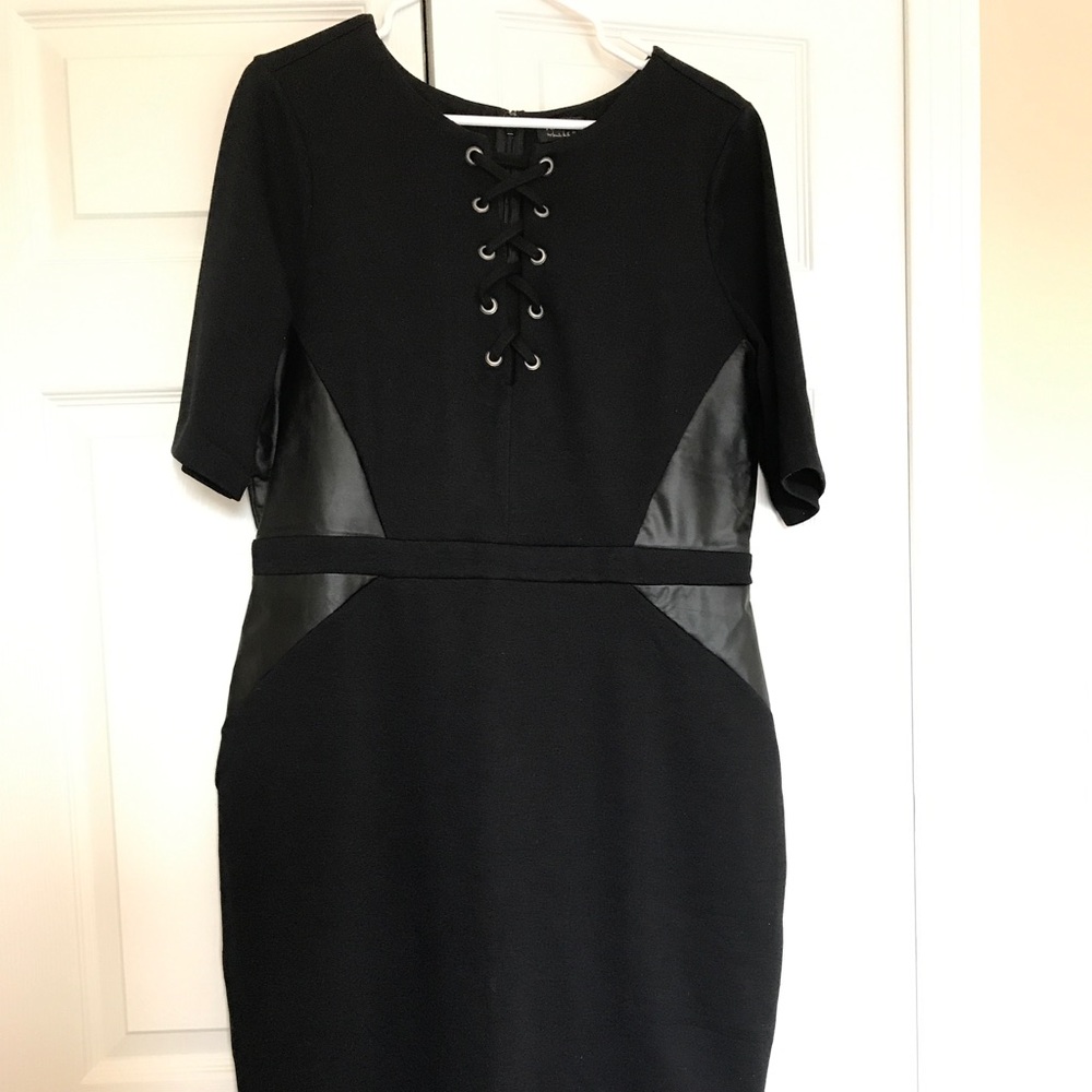 Black leather side panel midi dress