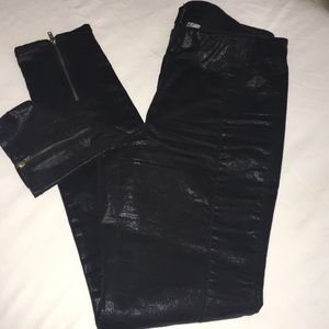H&M Black Shiny slip on pants with zipper ankle