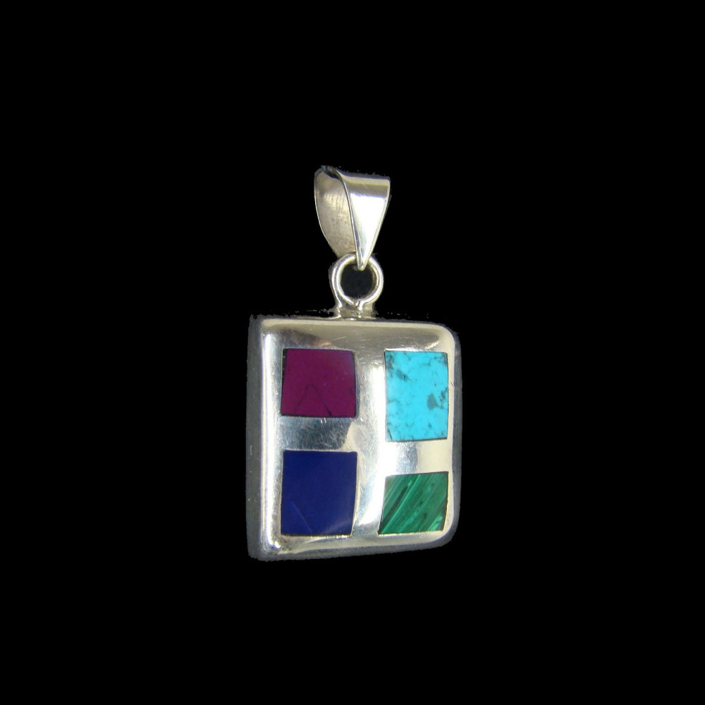 Vintage Sterling Silver Heavy Multi Stone Pendant
