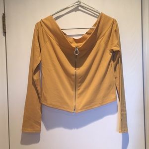 FOREVER 21+ OFF SHOULDER ZIP UP CROP TOP