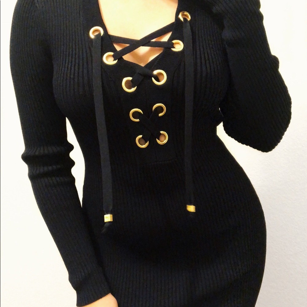 NWT Michael Kors Lace-Up Ribbed Dress