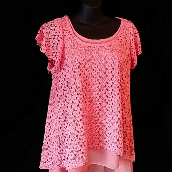Brittany Black peach lace top over chiffon-sz M - Picture 1 of 4
