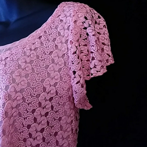 Brittany Black peach lace top over chiffon-sz M - Picture 3 of 4