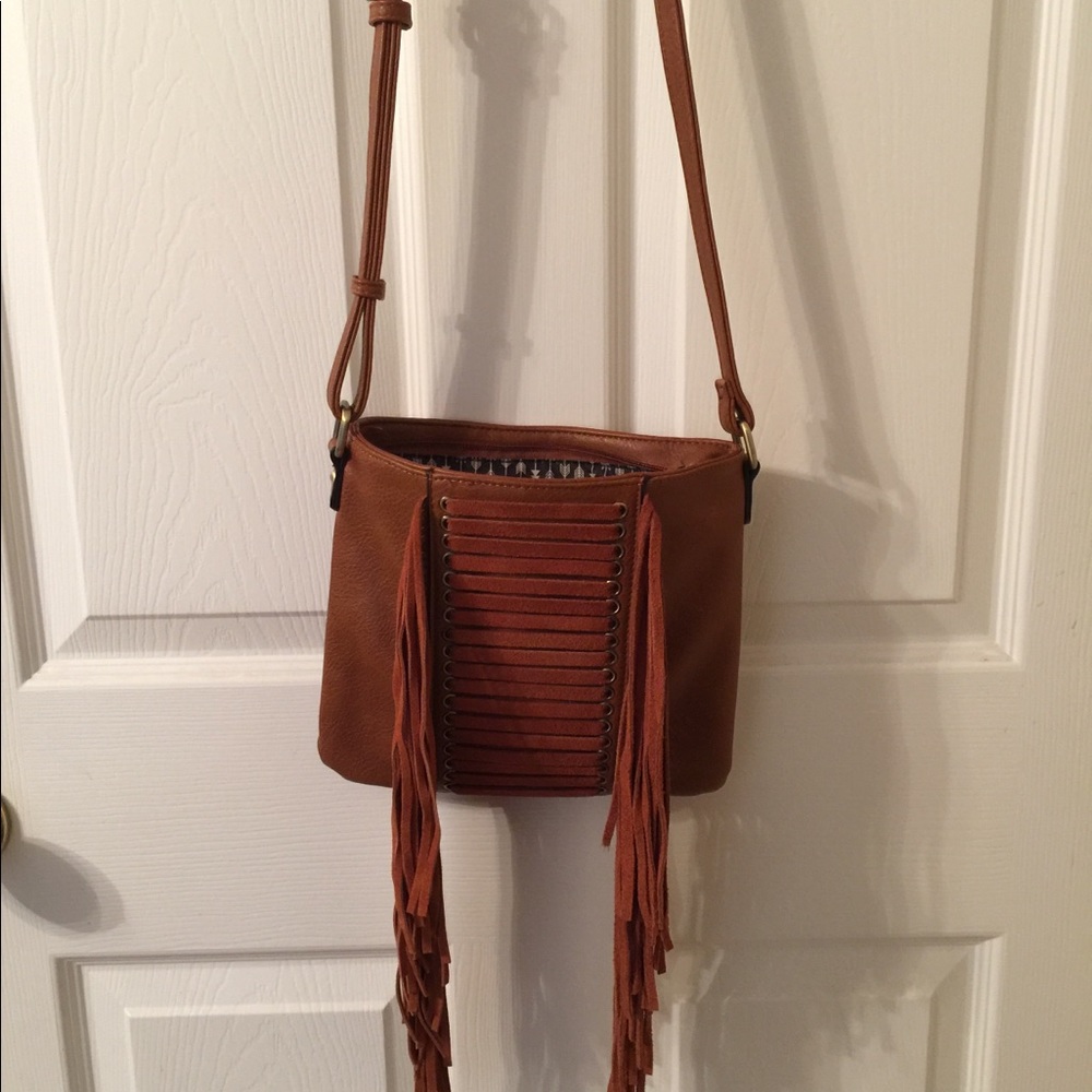 Brown Leather Fringe Cross-Body