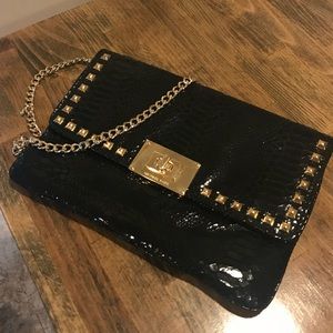 Michael Kors Faux Python Black Clutch/Shoulder Bag