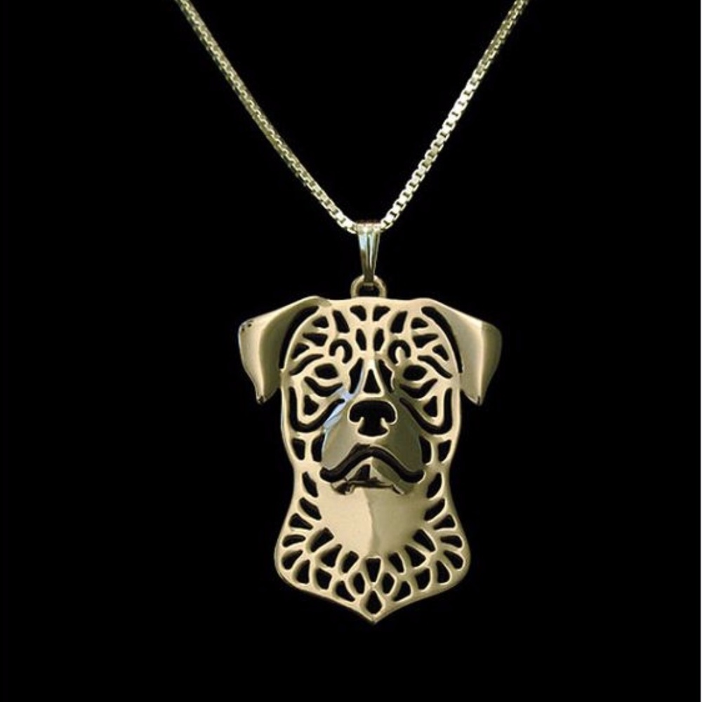 Rottweiler Dimensional Slvr / Gld Charm Necklace