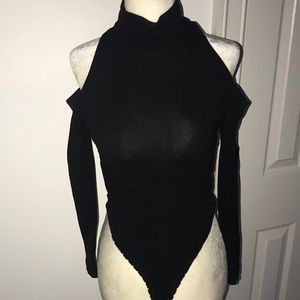 Black Donna Karan Open Shoulder Body Suit