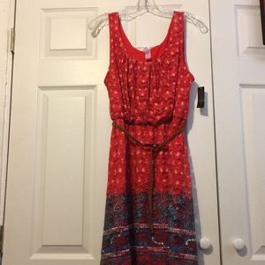 Red and blue printed lace dress