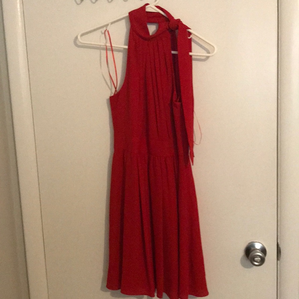 Red Halter High Neck Dress