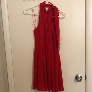 Red Halter High Neck Dress