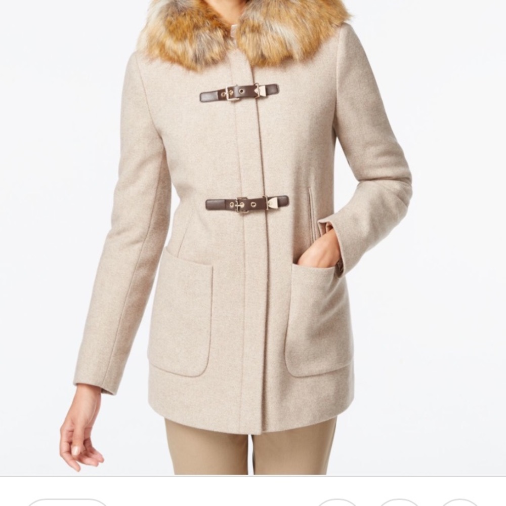 Calvin Klein Faux Fur Hooded Buckle Winter Coat