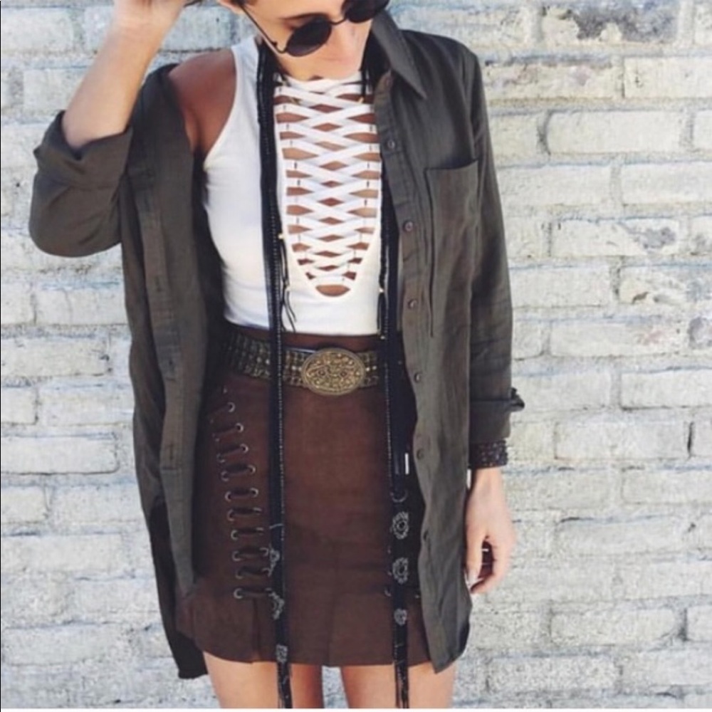 LF Brown Suede Lace Up Skirt
