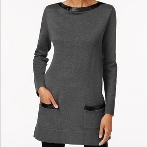 Faux Leather Trim Sweater 🌷