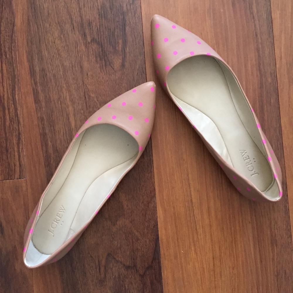 Nude and pink polka dot leather J.Crew flats